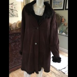 Exquisite Italian brown rabbit swing coat size 46